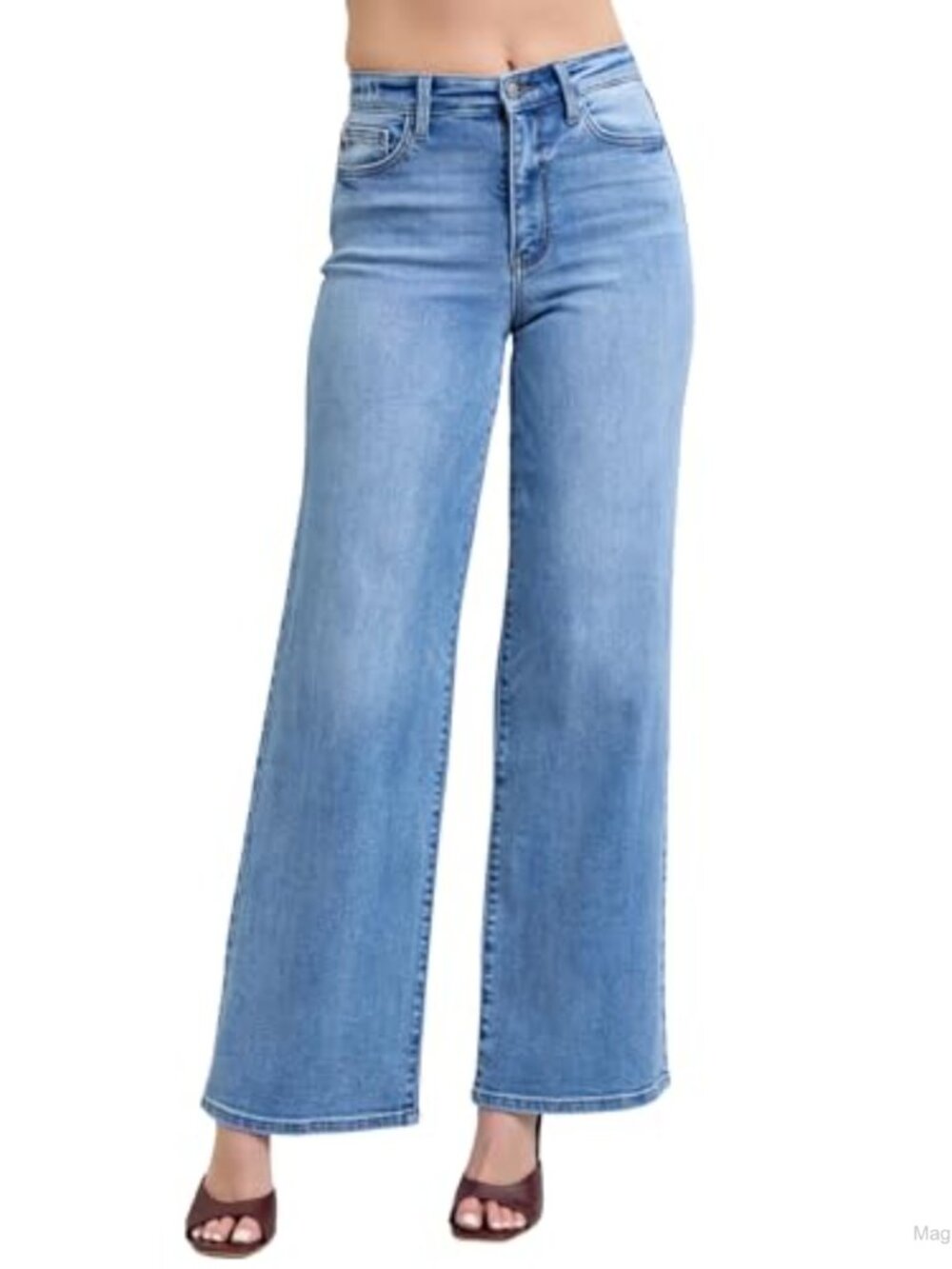 High Waist Vintage Wash Retro Wide Leg Jeans Stretch Denim